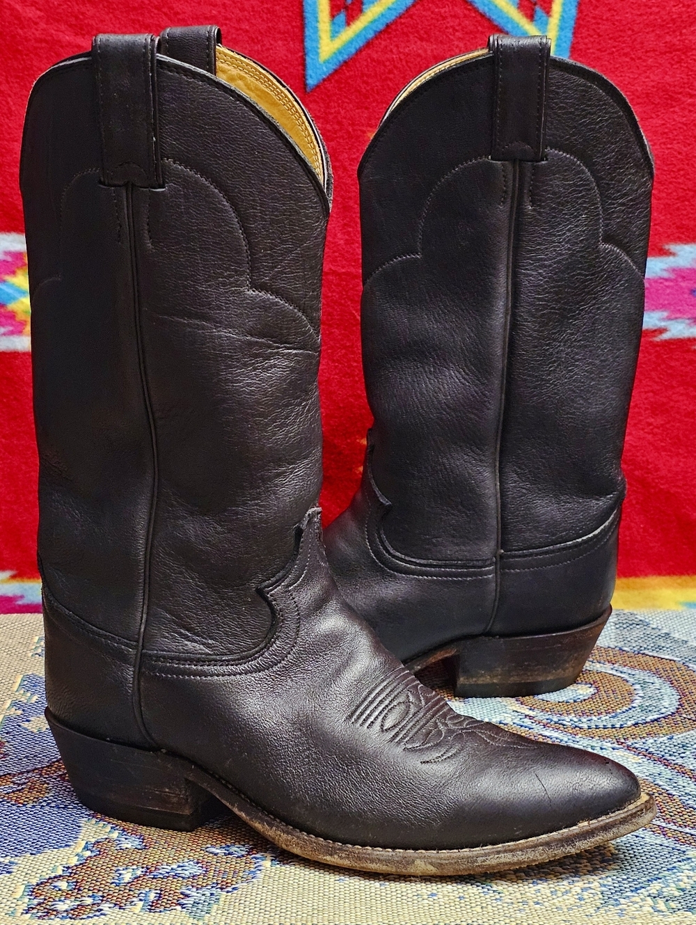 Justin 1333 Black Elk Soft Leather Western Cowboy Boots Size 9 D Made in USA